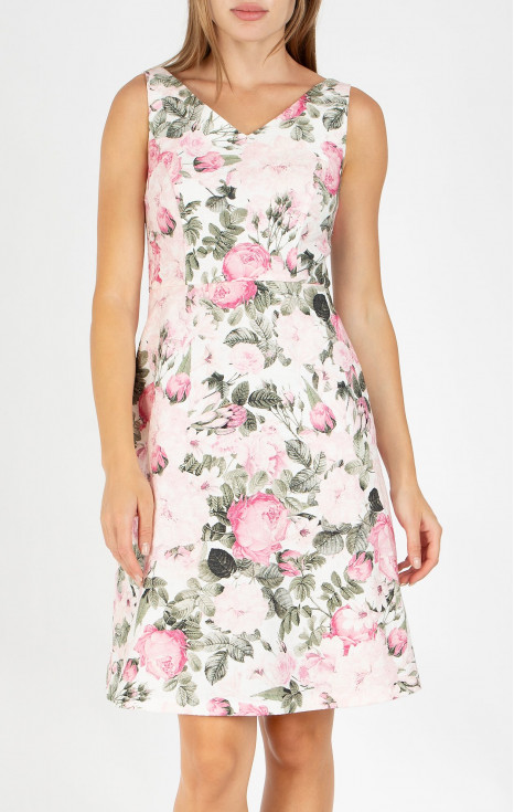 Елегантна и изтънчена рокля от памучен жакард с флорални мотиви в цвят Delicate Pink Rose