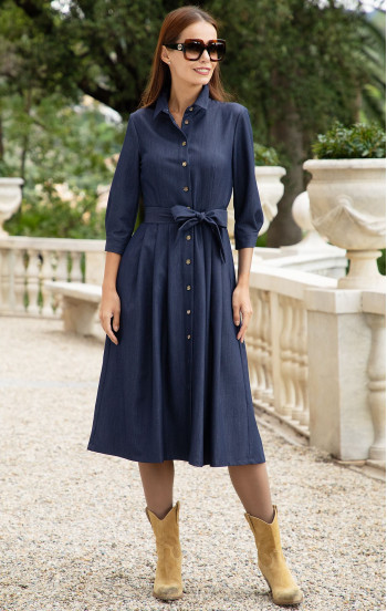 Миди рокля тип риза в цвят Denim Dark Blue