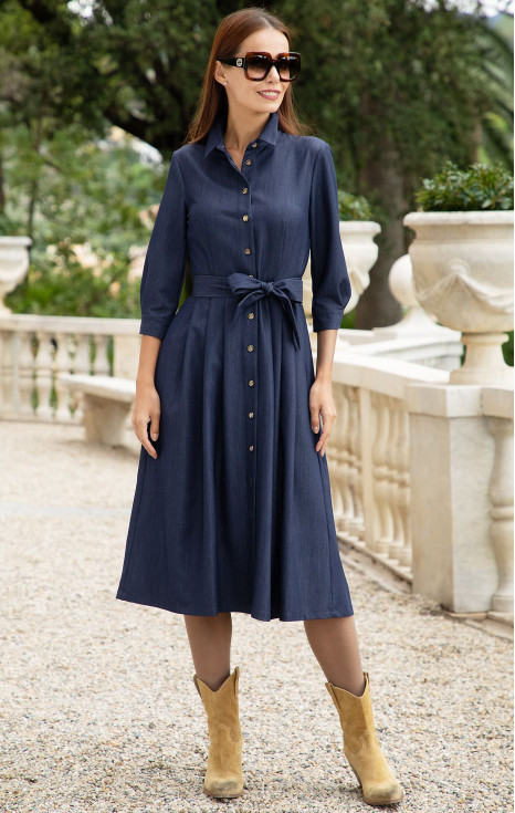 Миди рокля тип риза в цвят Denim Dark Blue