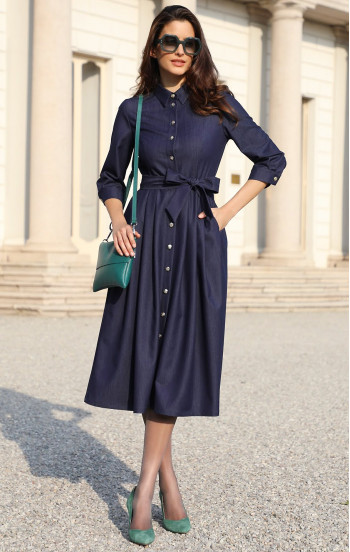 Миди рокля тип риза в цвят Denim Dark Blue