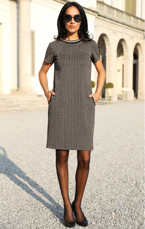 Елегантна рокля от луксозен трикотажен жакард със златисти нишки [1]