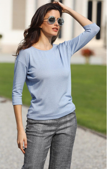 Блуза в цвят Pearl Blue с блестящи нишки [1]