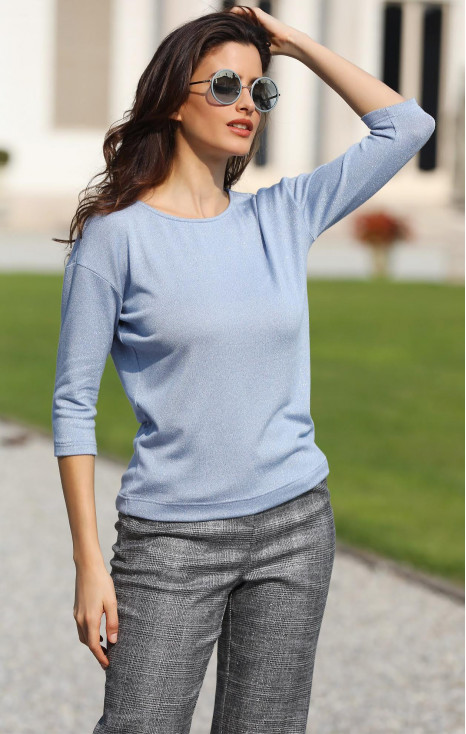 Блуза в цвят Pearl Blue с блестящи нишки [1]