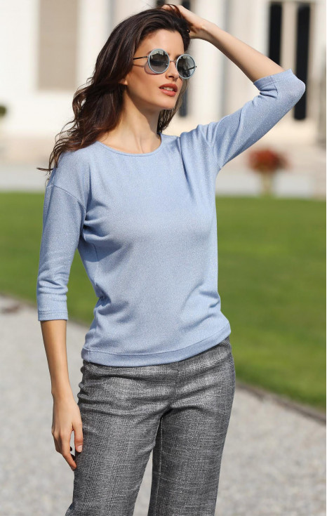 Блуза в цвят Pearl Blue с блестящи нишки [1]