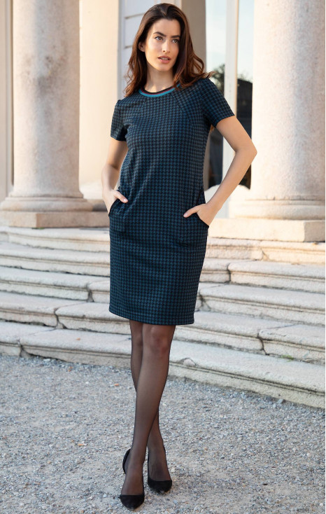 Елегантна рокля от трикотажен жакард в цвят Galaxy Blue