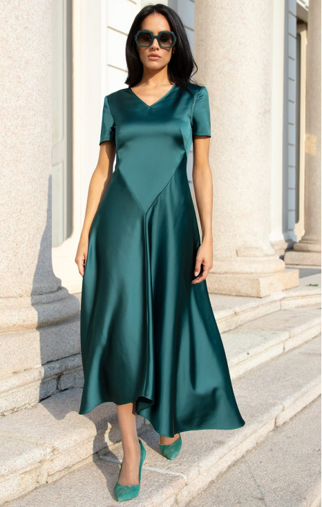 Официална рокля от сатен в цвят Pacific