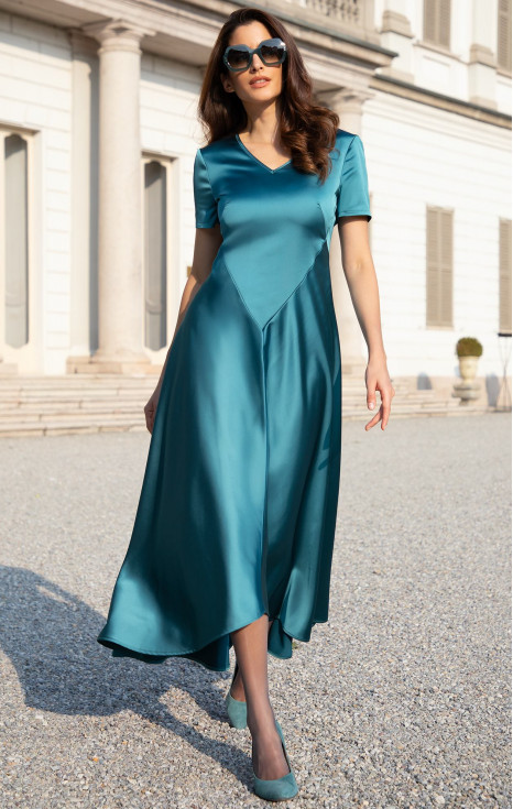 Официална рокля от сатен в цвят Caribbean Sea
