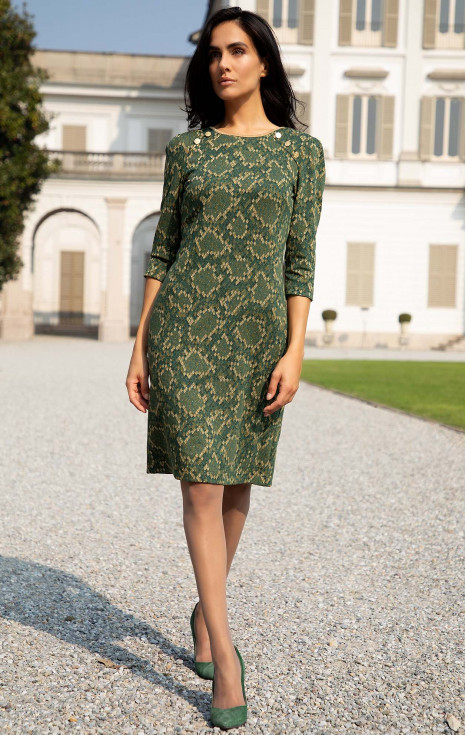 Изискана рокля от трикотажен жакард със златисти нишки