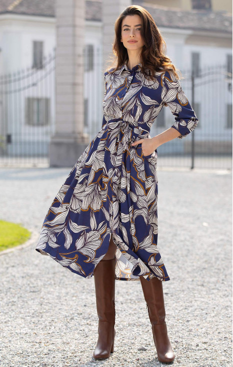 Елегантна миди рокля от луксозна тежка вискоза в цвят Deep Cobalt