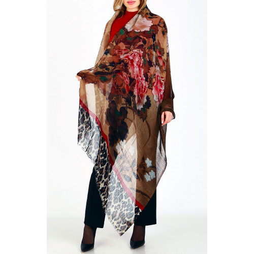 Изящен шал от фина вълна Leopard & Wild Blossom