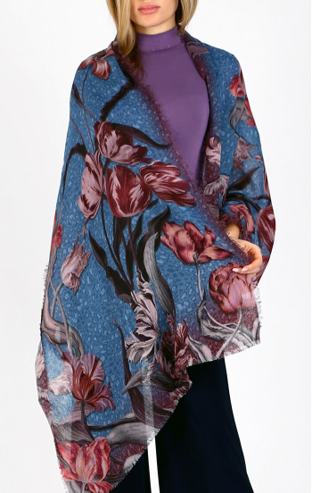 Очарователен шал от вълна и модал Pastel Tulip Blue Dream