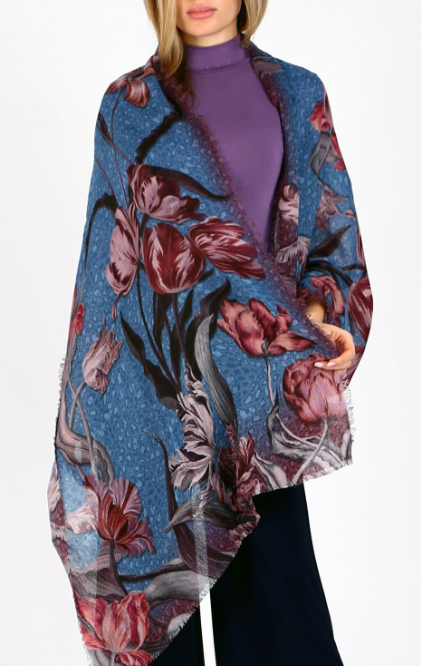 Очарователен шал от вълна и модал Pastel Tulip Blue Dream