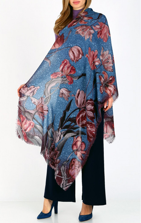 Очарователен шал от вълна и модал Pastel Tulip Blue Dream