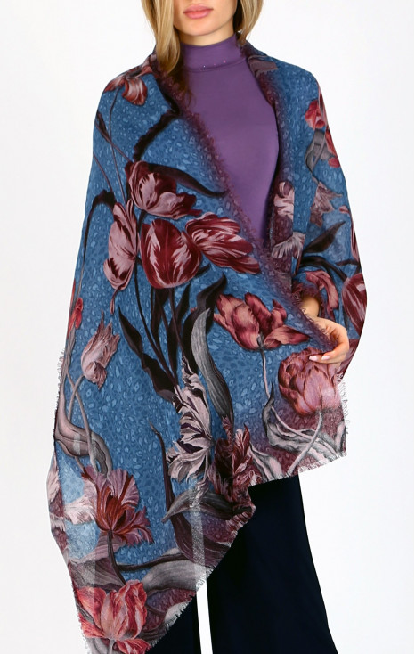 Очарователен шал от вълна и модал Pastel Tulip Blue Dream