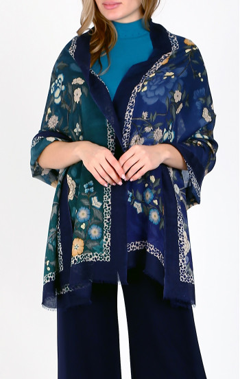 Елегантен шал от вълна и коприна в десен Mystic Blue Floral Whisper