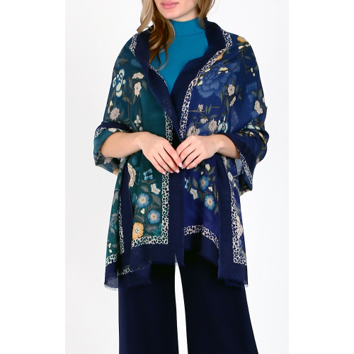 Елегантен шал от вълна и коприна в десен Mystic Blue Floral Whisper