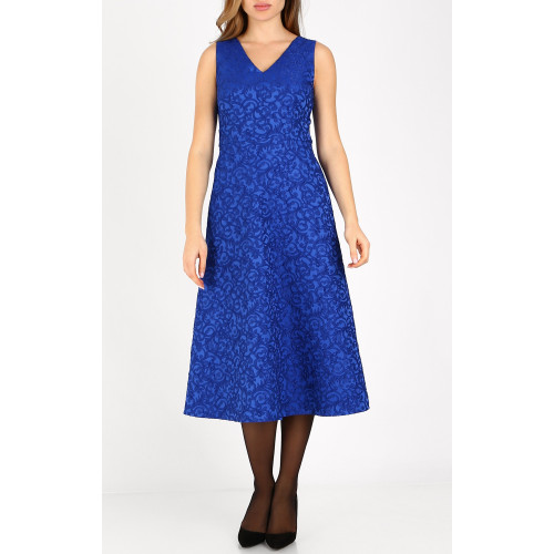 Изящна рокля от сатениран жакард в цвят Bright Cobalt Blue