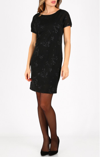 Официална черна рокля от трико с бляскави флорални акценти