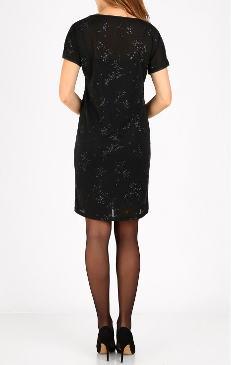 Официална черна рокля от трико с бляскави флорални акценти [1]