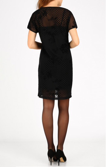 Официална черна рокля с точки и стилизирани цветя от кадифе [1]