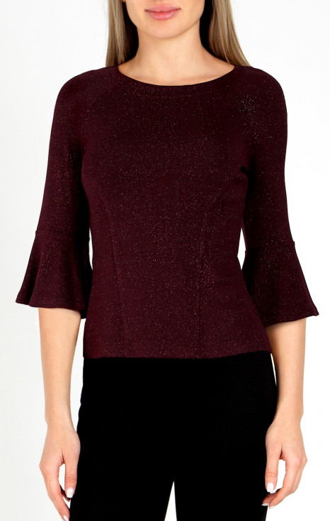 Елегантна блуза в цвят Red Mahogany с блестящи нишки