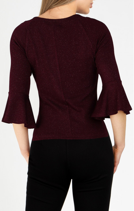 Елегантна блуза в цвят Red Mahogany с блестящи нишки [1]