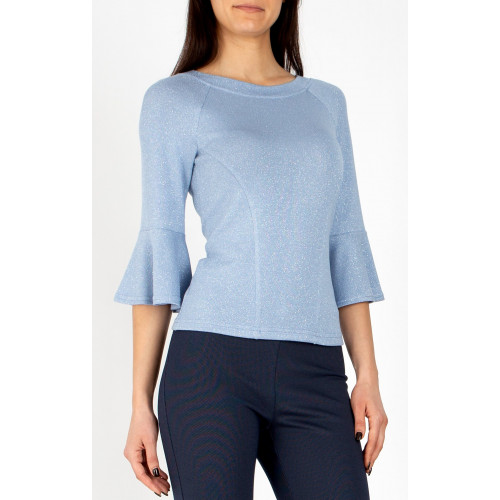 Елегантна блуза в цвят Pearl Blue с блестящи нишки