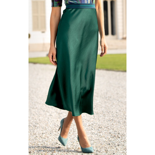 Елегантна пола от сатен в цвят Pine Green