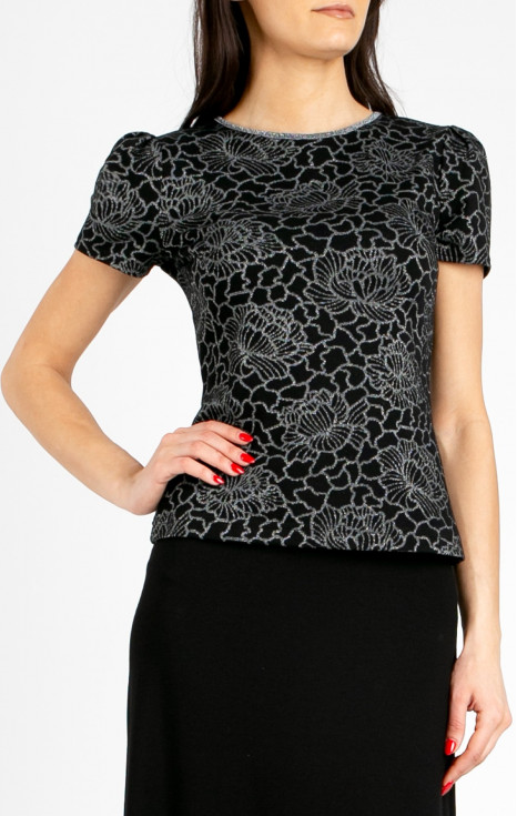 Блуза от трикотажен жакард Black Silver Floral