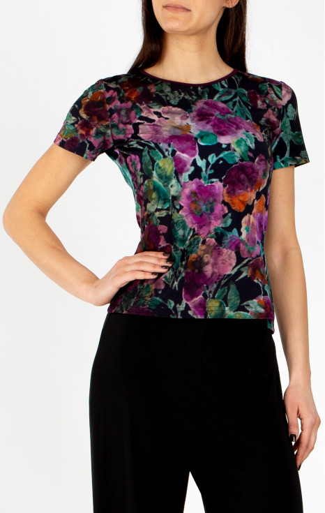 Блуза от луксозно жарсе в Plum Purple, Amethyst и Alpine Green