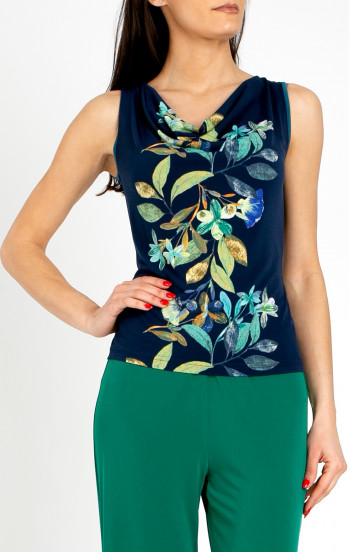 Стилна блуза с вертикален флорален десен в цвят Evening Blue