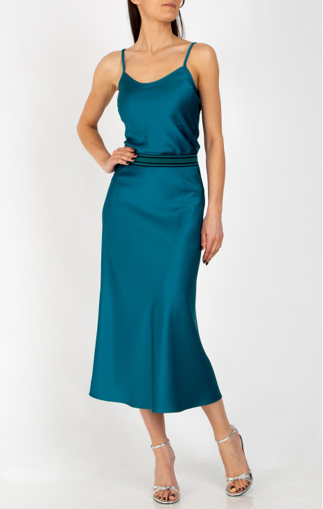 Елегантна пола от сатен в цвят Seaport Blue [1]