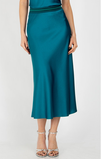 Елегантна пола от сатен в цвят Seaport Blue