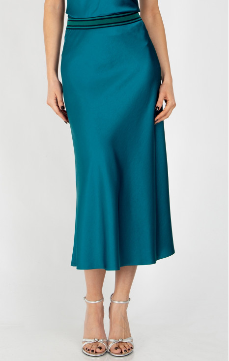 Елегантна пола от сатен в цвят Seaport Blue