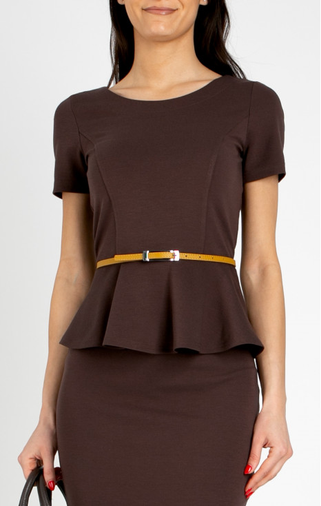 Елегантна блуза с пеплум от стегнато трико в цвят Chocolate Fondant
