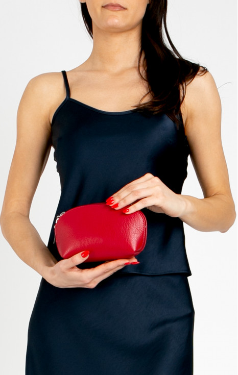 Мини несесер от естествена кожа в цвят Garnet Red