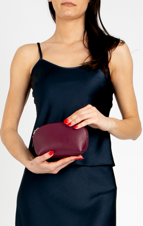 Мини несесер от естествена кожа в цвят Wine Red