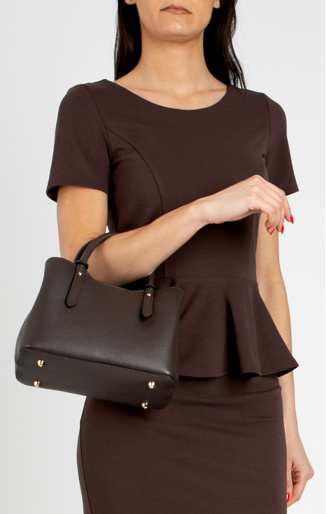 Малка кожена чанта с три отделения в цвят Brown Chocolate [1]