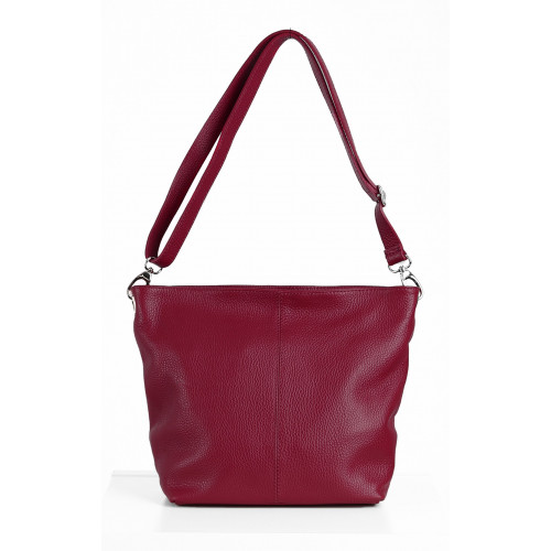 Изчистена дамска чанта от мека естествена кожа в цвят Wine Red