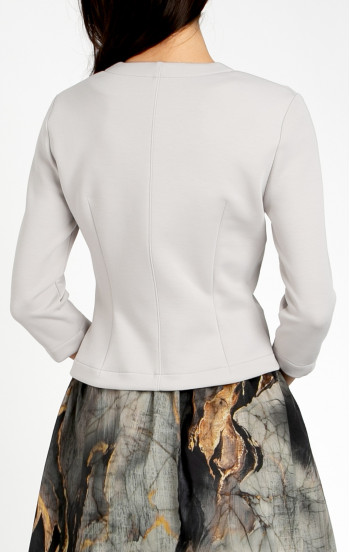 Стилно сако от стегната трикотажна материя с метално закопчаване в перлено сив цвят [1]