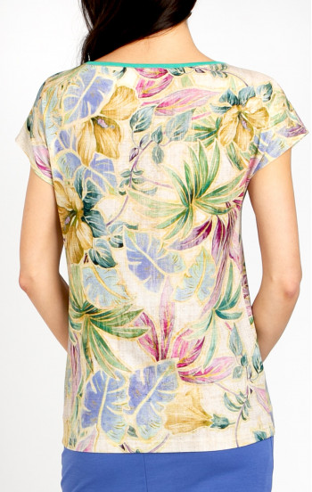 Блуза в свободен силует в пясъчно бежово с нежни флорални мотиви [1]