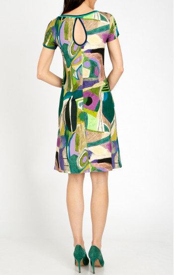 Удобна трикотажна рокля в динамичен графичен принт в Avocado Green и Lilac [1]