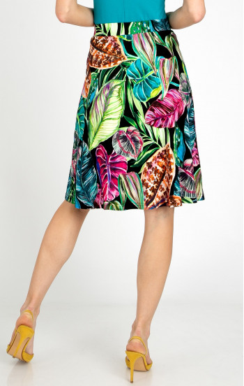 Къса разкроена пола с наситени флорални мотиви в цвят Fuchsia, Turquoise и Green [1]