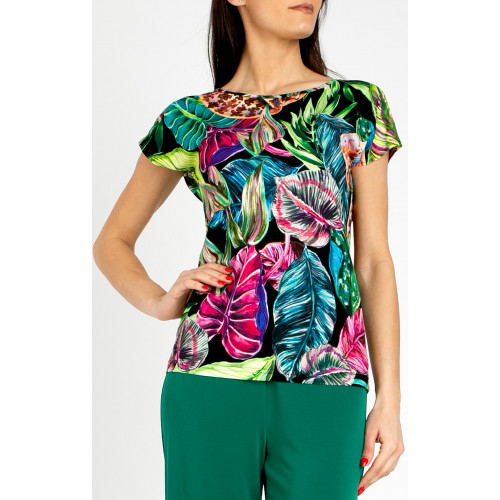 Блуза с наситени флорални мотиви в цвят Fuchsia, Turquoise и Green