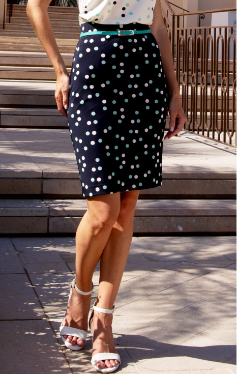Елегантна пола тип молив от луксозно жарсе Midnight Mint Dots