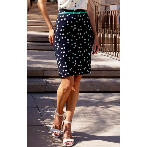 Елегантна пола тип молив от луксозно жарсе Midnight Mint Dots