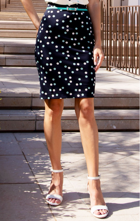 Елегантна пола тип молив от луксозно жарсе Midnight Mint Dots
