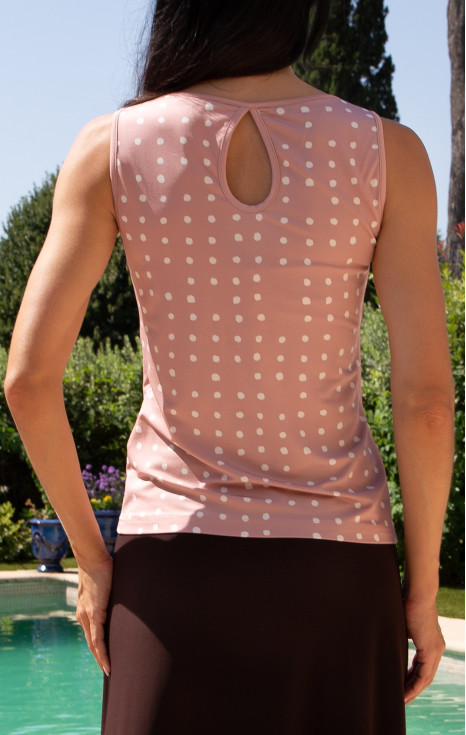 Блуза без ръкав от луксозно жарсе Powder Pink Polka