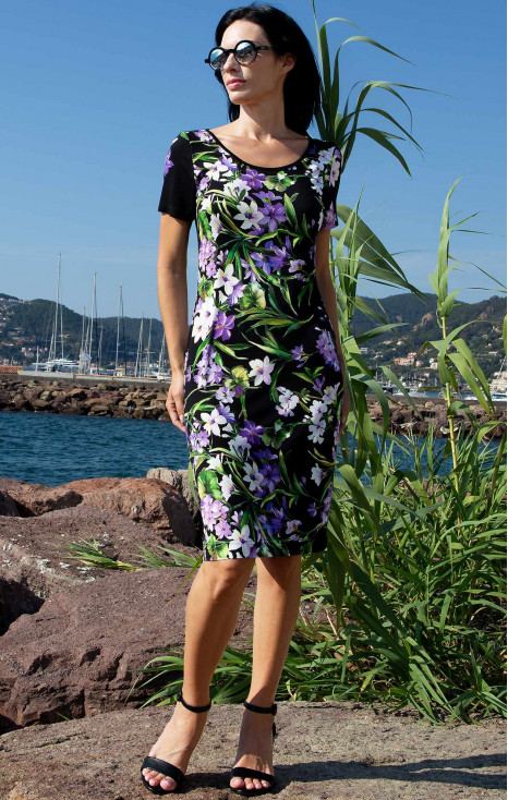 Лятна рокля от трико Black Violet Flowers
