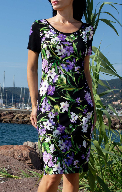 Лятна рокля от трико Black Violet Flowers